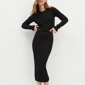Cable Knit Black midi skirt